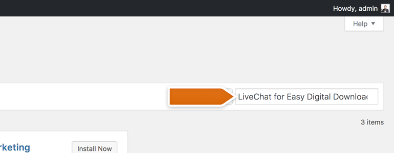 Look for LiveChat for Easy Digital Downloads in Search Tool