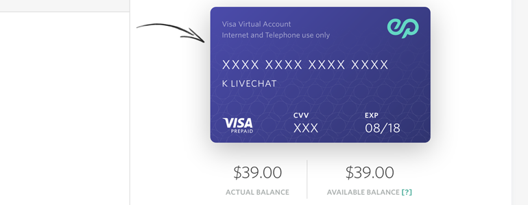 Copy your Entropay Card details and use them at LiveChat