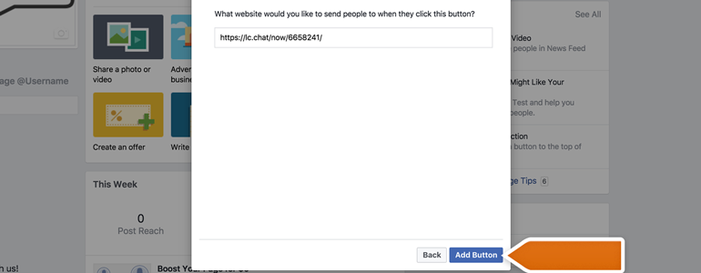 Paste the Chat Link to the URL field Paste the Chat Link to the URL field