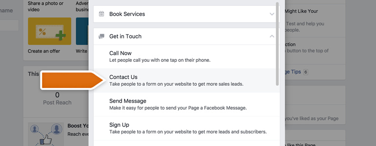 Pick Contact Us from the list of available buttons Pick Contact Us from the list of available buttons