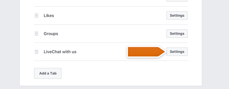 Click on Settings to edit LiveChat tab Click on Settings to edit LiveChat tab