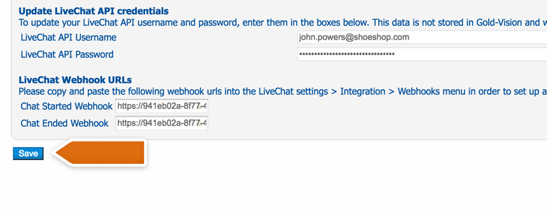 Click on Save in Gold Vision LiveChat Settings to finalize the process