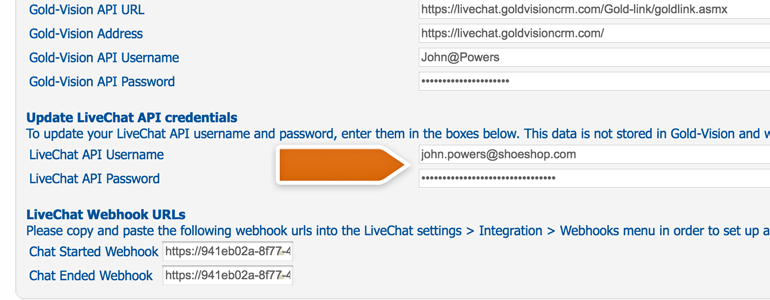 Provide your LiveChat credentials