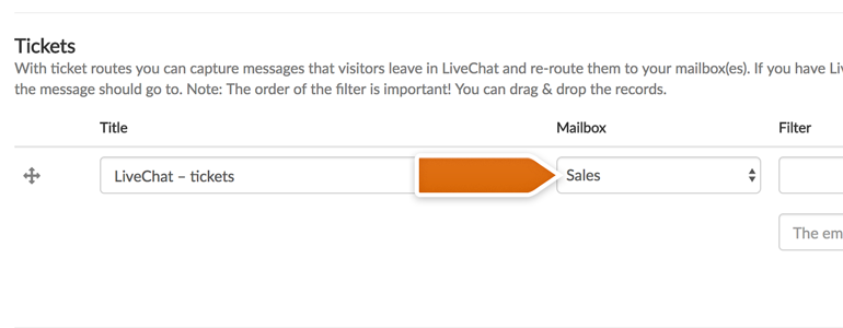 Choose to which mailbox LiveChat should send tickets