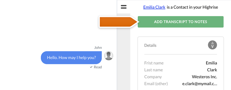 Highrise LiveChat: Add transcript to Notes