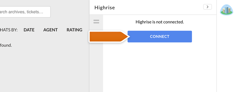 Highrise LiveChat: Click on Connect to link Highrise with LiveChat