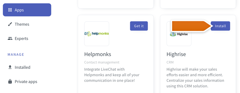 Highrise LiveChat: Install the Highrise to proceed