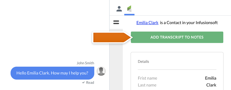 Infusionsoft LiveChat: Add transcript to Notes