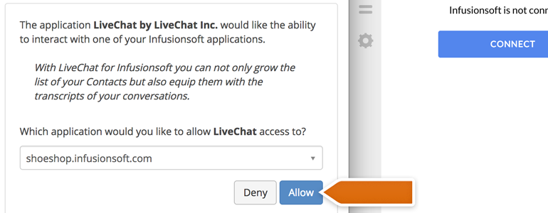 Infusionsoft LiveChat: Click on Allow button to continue