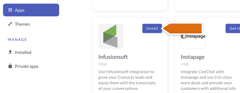 Infusionsoft LiveChat: Install the Infusionsoft to proceed