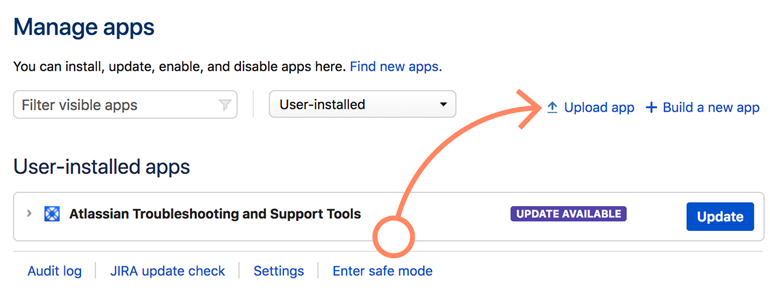 Jira: Click on Upload app to continue