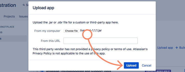 Jira: click on Upload button