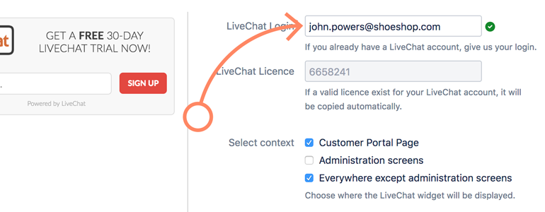 Jira: provide the email address of your LiveChat license