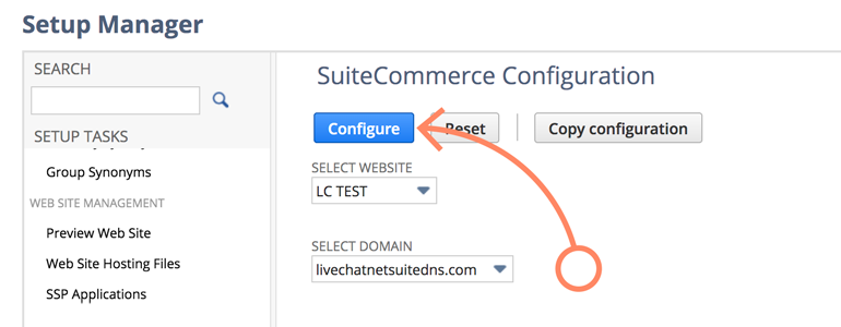 NetSuite LiveChat: Choose and configure domain to be linked with GTM