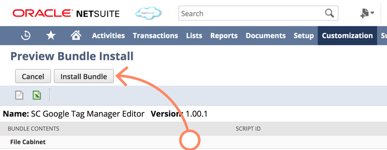 NetSuite LiveChat: Click on Install Bundle button