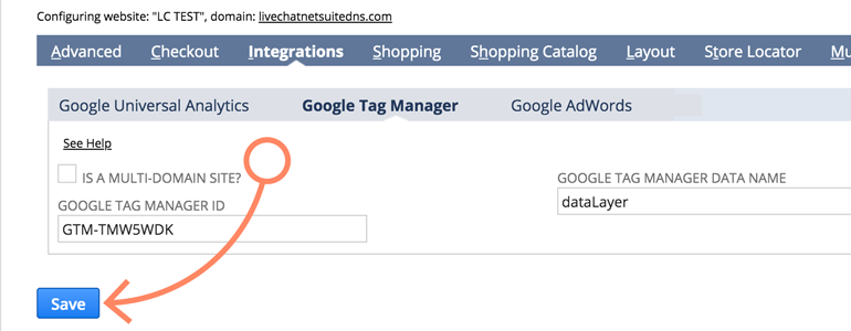 NetSuite LiveChat: Provide your Google Tag Manager ID and Save changes