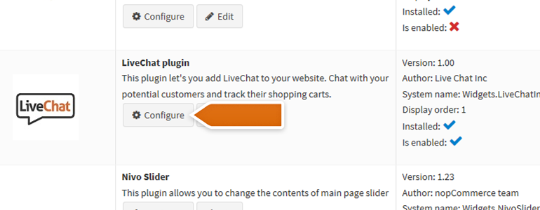 nopCommerce LiveChat: Configure your LiveChat plugin