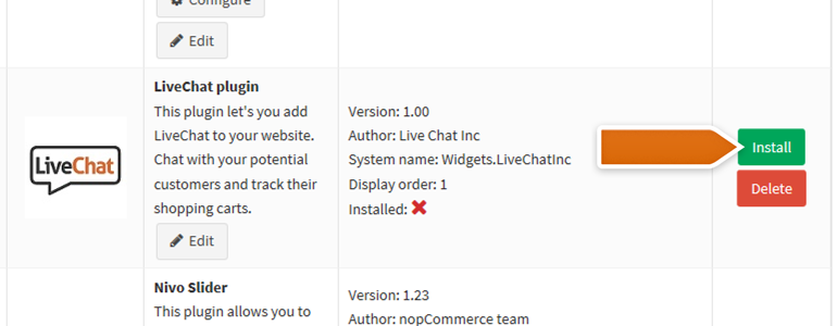 nopCommerce LiveChat: after successful upload, install your LiveChat plugin