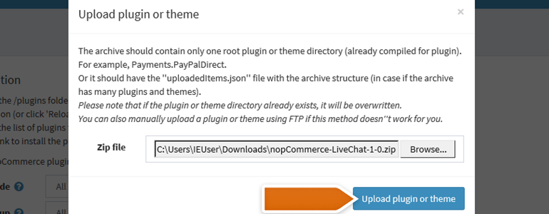 nopCommerce LiveChat: Upload LiveChat plugin onto your server