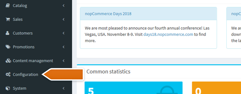 nopCommerce LiveChat: Go to the Configuration button