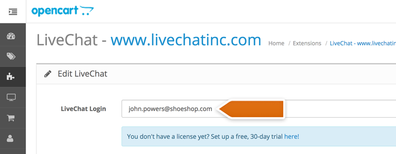 Provide your LiveChat email address in the LiveChat Login field