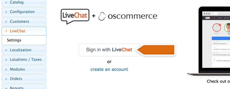 Click on Sign in with LiveChat