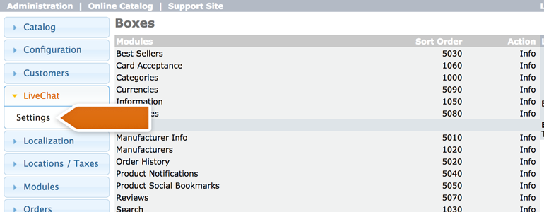 Click on Settings to configure your LiveChat module