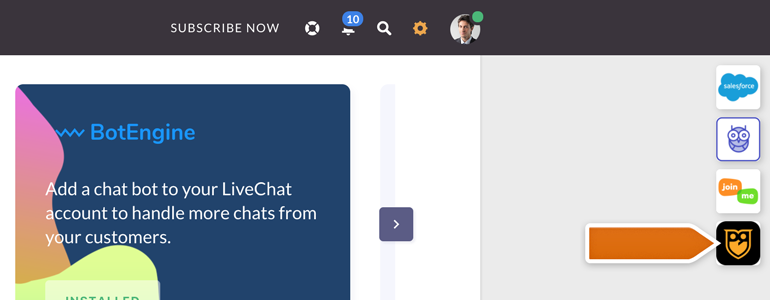 Pingrely LiveChat: Click on Pingrely icon, available at the top right section of your LiveChat