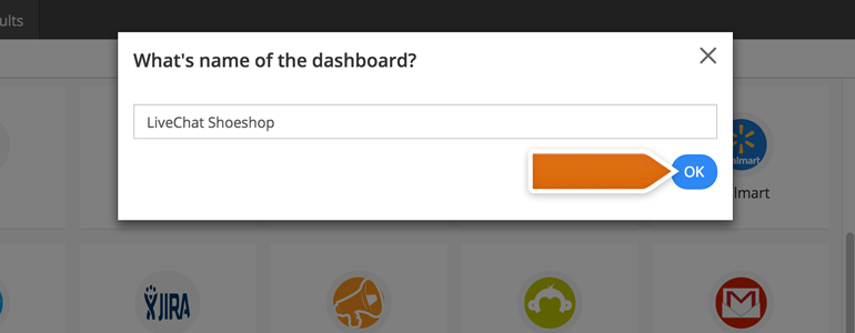 Name your Dashboard and click on OK to proceed