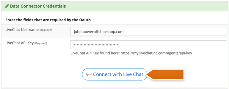 Provide your LiveChat credentials