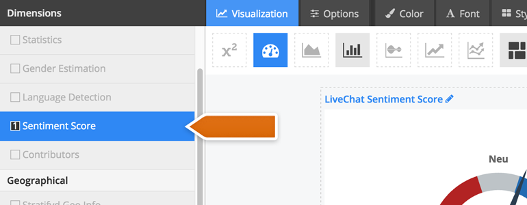 Choose Sentiment Score available under the Dimensions category in the top left section