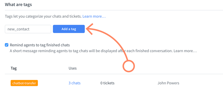 Name your tag as new_contact and click on Add a tag button