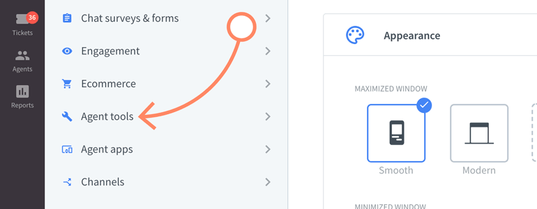 Choose Agent tools from the list of available Settings