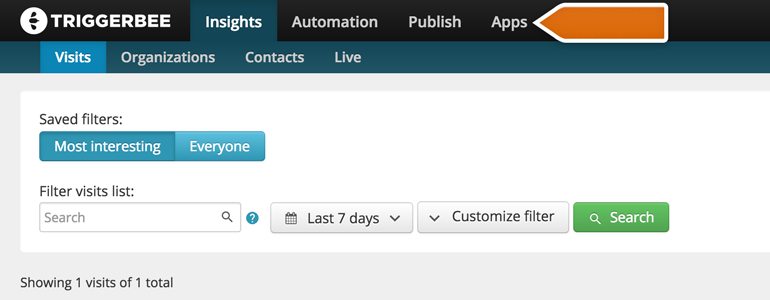 Go to Apps section, available in the Triggerbee panel