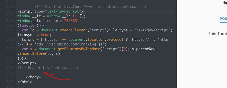 Tumblr chat: paste your LiveChat code right before closing body tag