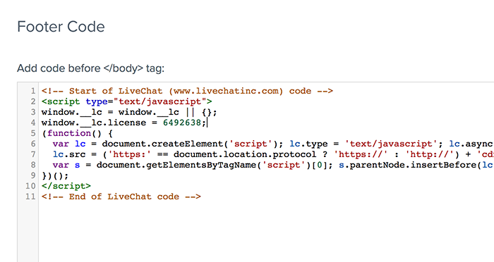 Paste LiveChat tracking code into Footer