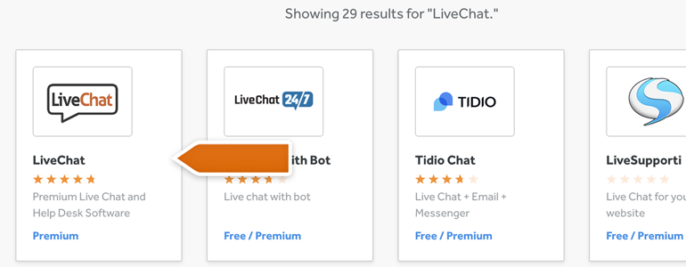 Choose LiveChat from the list of available plugins