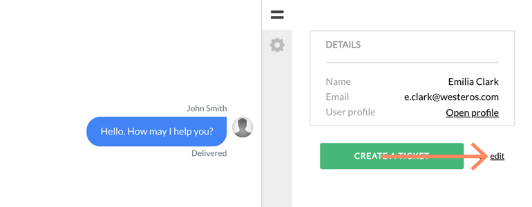 Zendesk LiveChat: click on the Edit button in Customer&rsquo;s profile