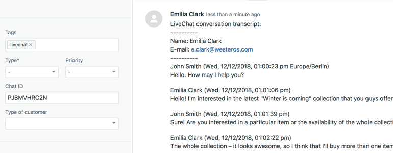 Zendesk LiveChat: Simple ticket overview