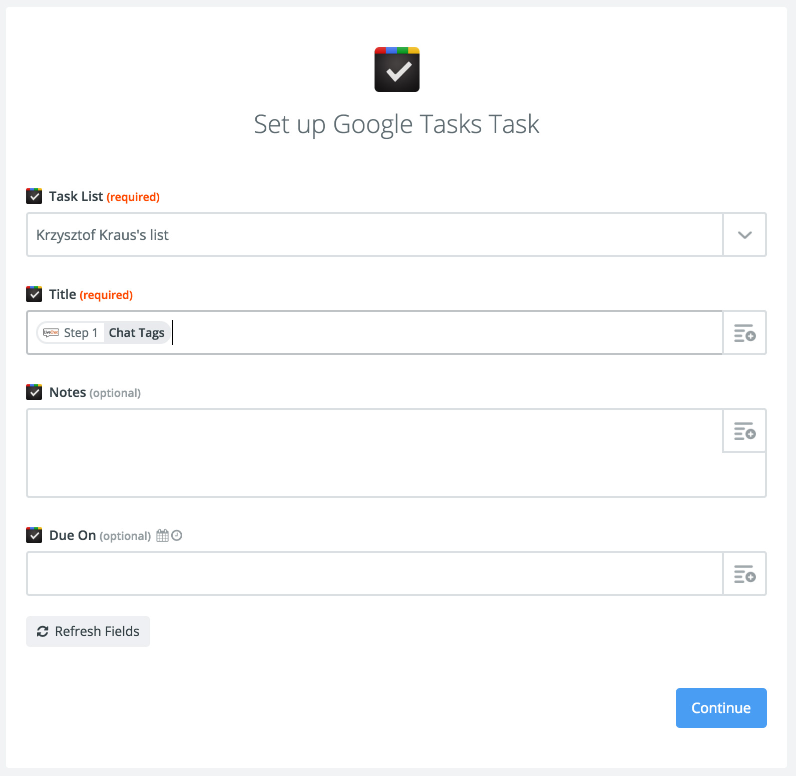 Mapping Google Tasks fields