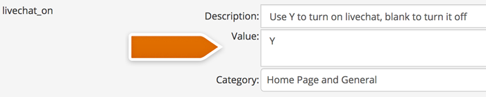 Set value to Y to turn LiveChat ON.