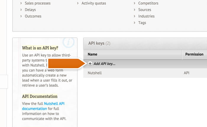 Adding a new API key in Nutshell