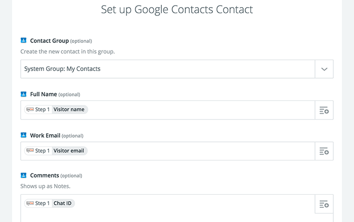 Setting up contact details