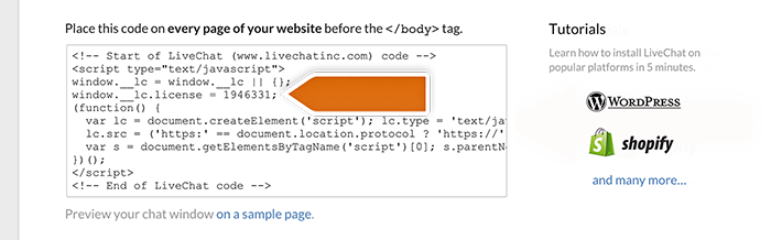 LiveChat tracking code