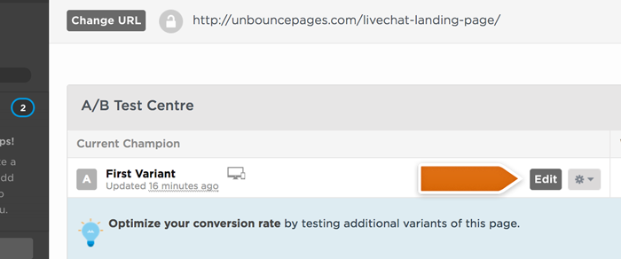 Choose landing page from Unbounce Dashboard