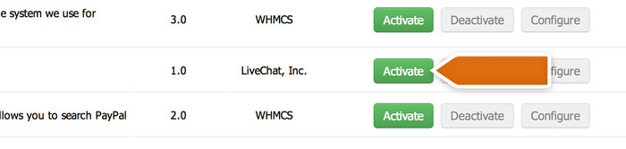 Activating LiveChat addon