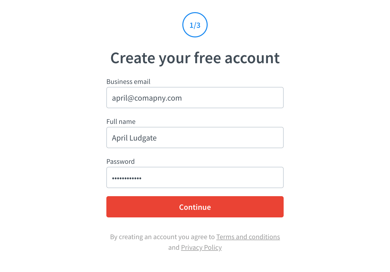 LiveChat registration form