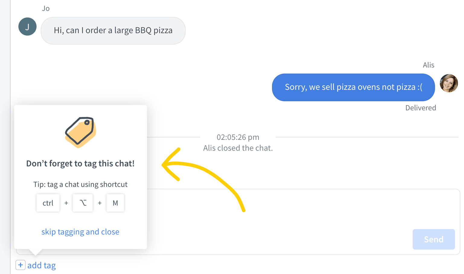 Remind agents to tag chats in LiveChat