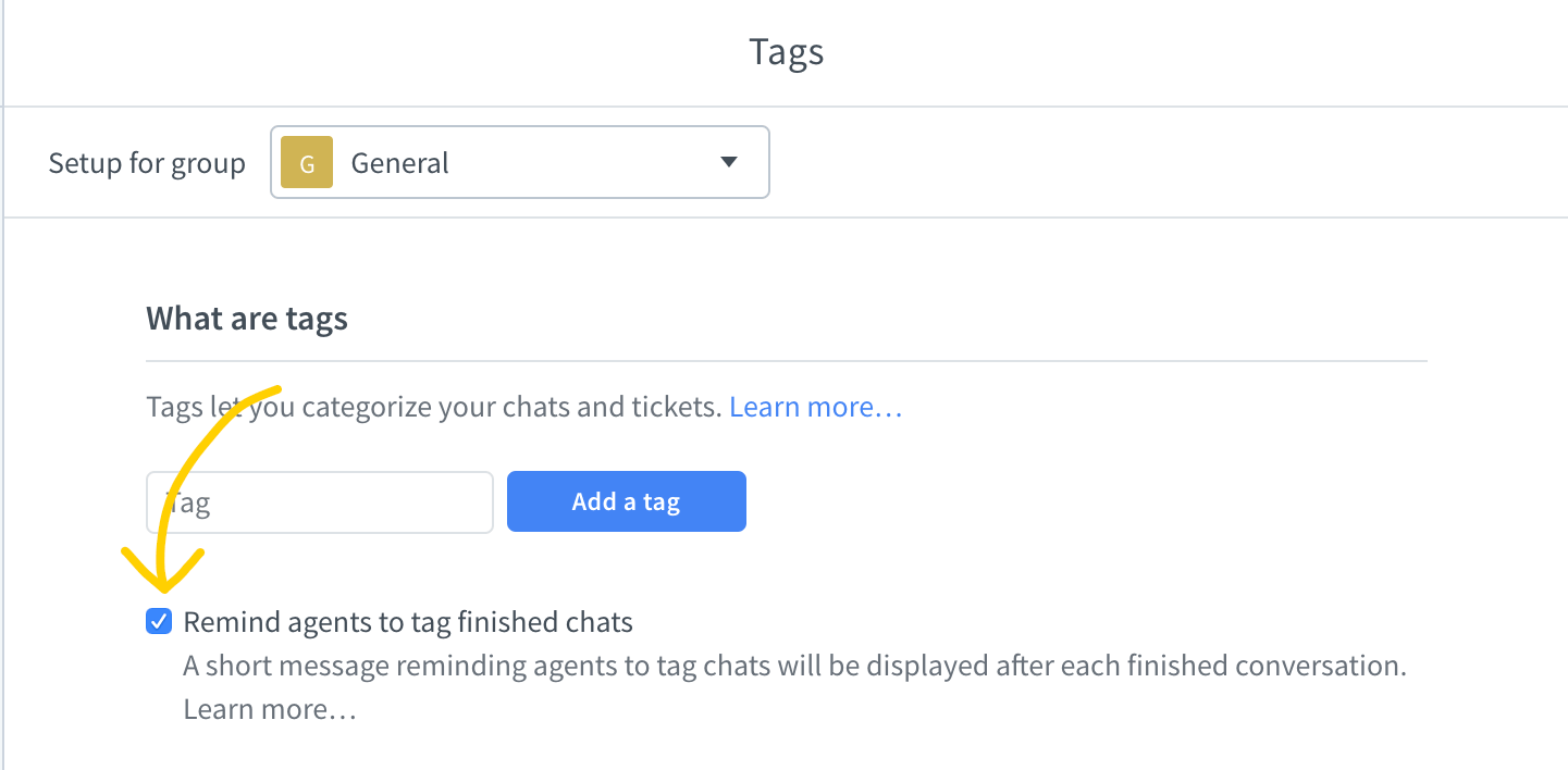 Set tag reminders in LiveChat