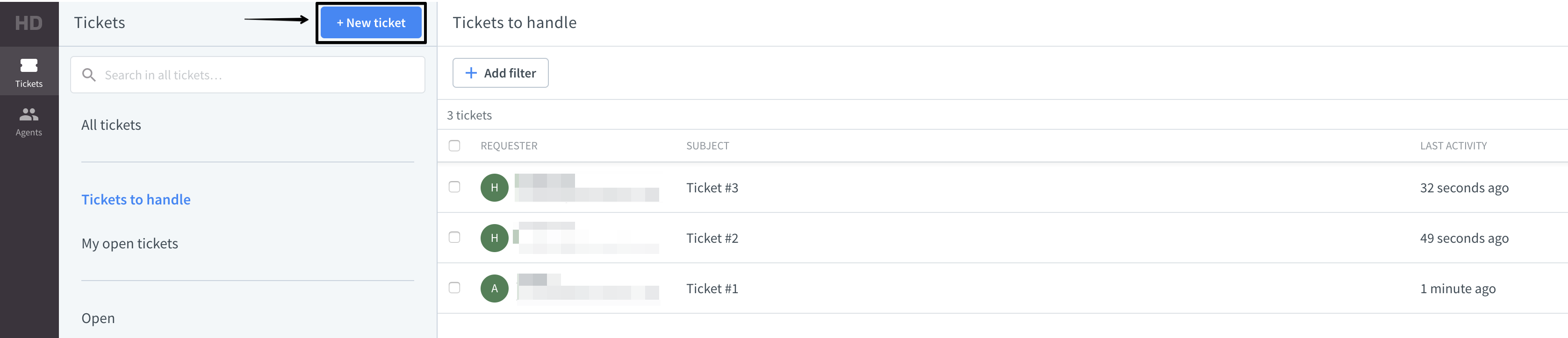 Creating a new ticket in the HelpDesk app